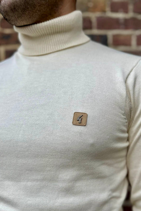 Ricardo Cream Plain Roll Neck - Knitted Jumper