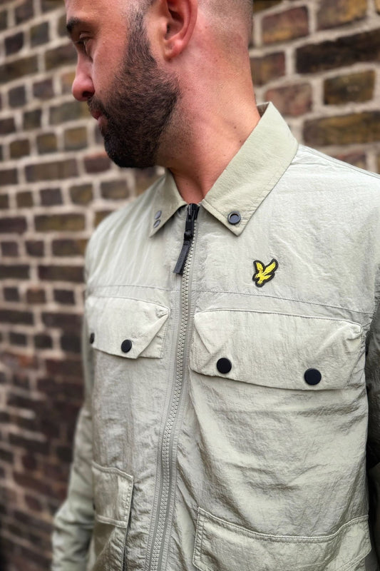 4 pockets zip hrough Overshirt - Smoke Olive