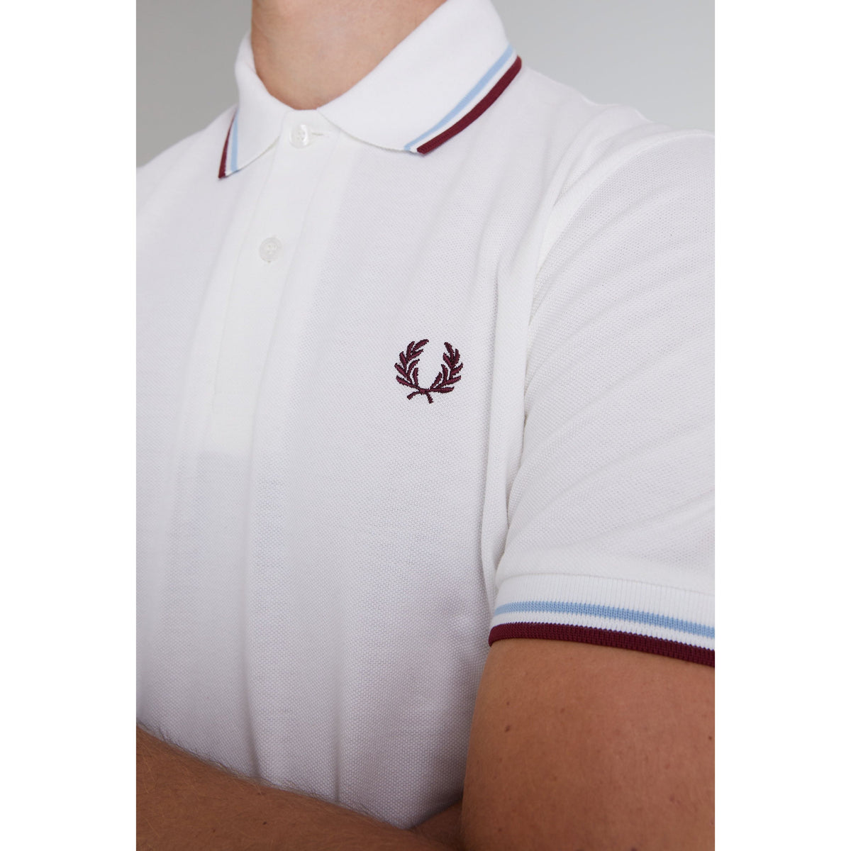 Fred Perry M12 Made in England Twin Tipped White Ice Maroon Po The Modfather Clothing Company