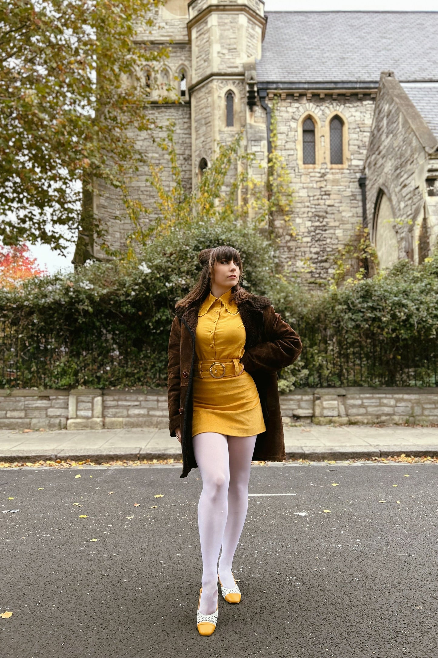 Exclusive 'Marianne' Mustard Flower Tipped Collar - Blouse