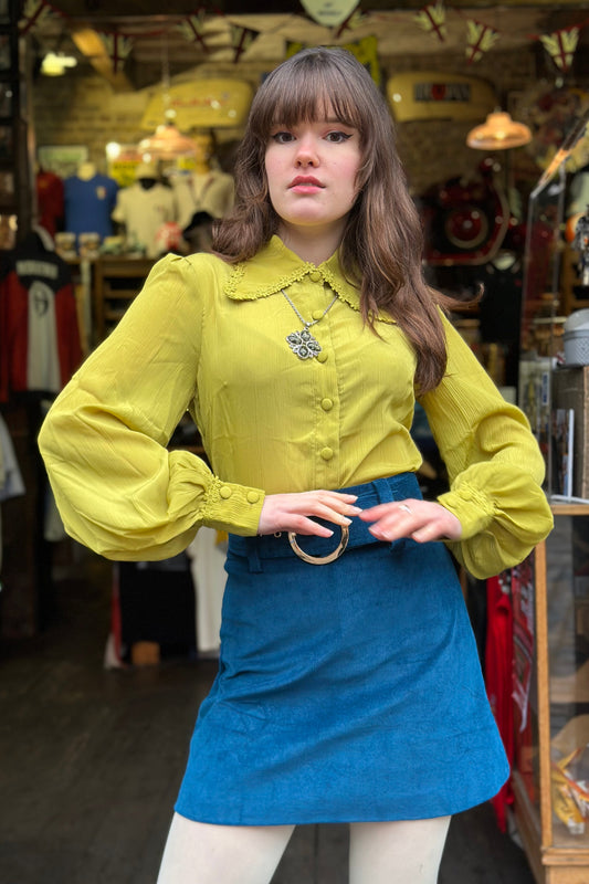 Exclusive 'Marianne' Lime Flower Tipped Collar - Blouse