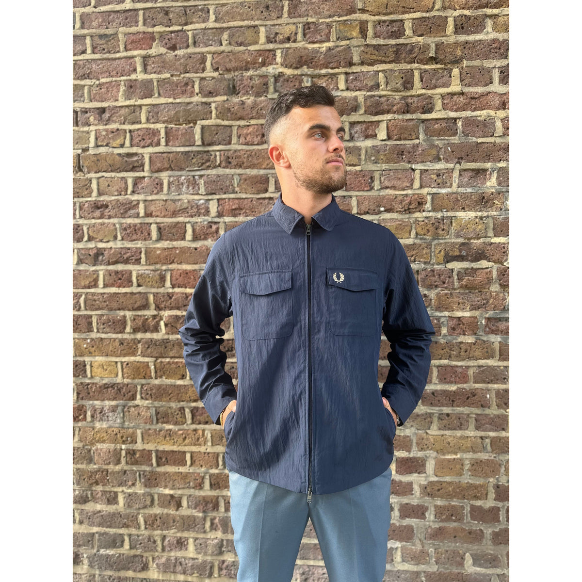 Fred Perry - M5684 Textured Zip Through Navy - Overshirt – The