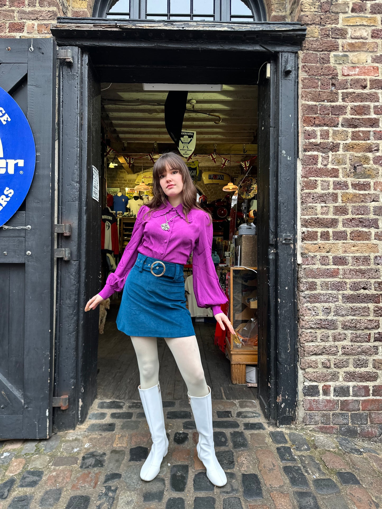 Exclusive 'Marianne' Purple  Flower Tipped Collar -Blouse