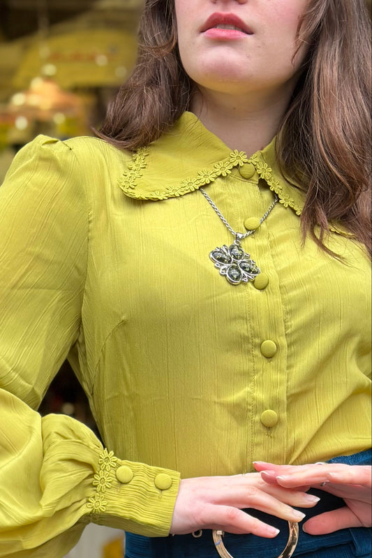 Exclusive 'Marianne' Lime Flower Tipped Collar - Blouse