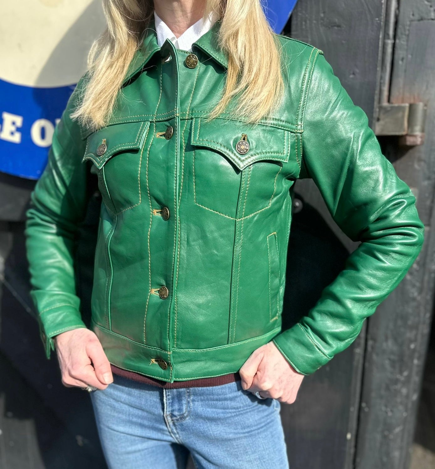 Women's Leather Green - Trucker Jacket