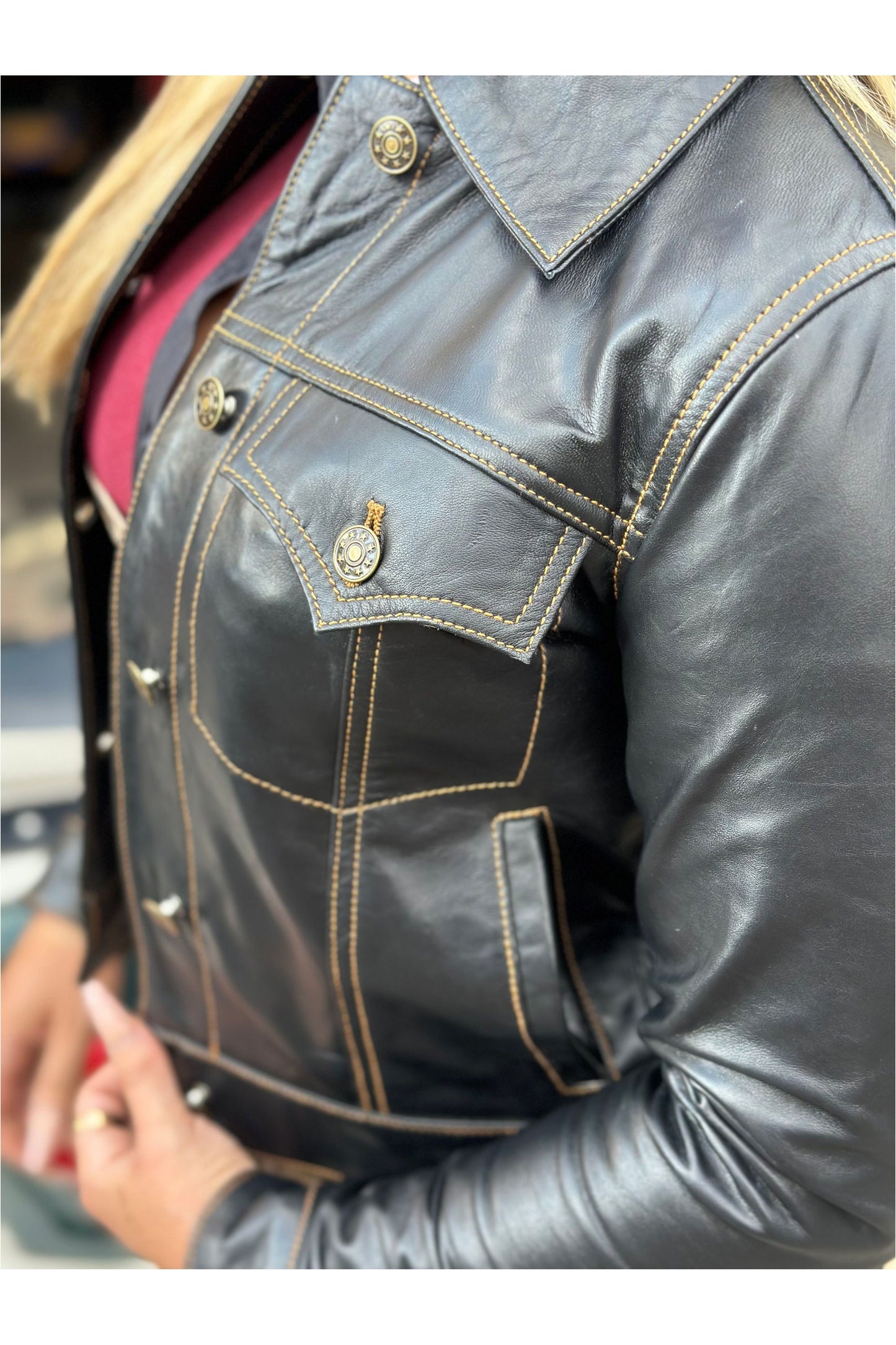 Women's Leather Black - Trucker Jacket