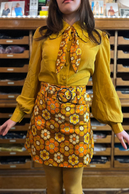 Exclusive 'Marianne' Mustard Flower Tipped Collar - Blouse