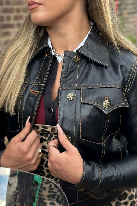 Women's Leather Black - Trucker Jacket