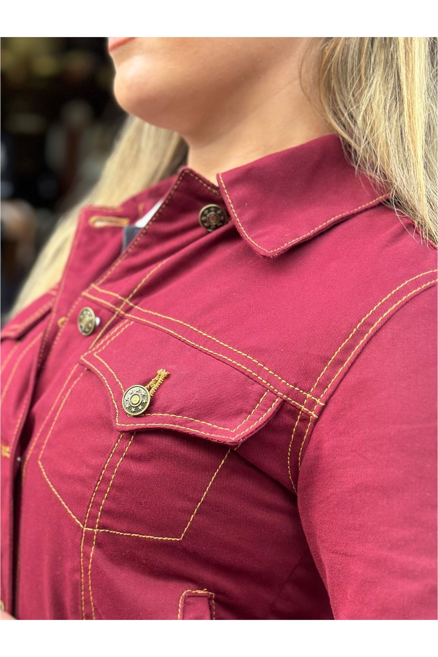 Women's Twill Maroon Peach Hart  - Trucker Jacket