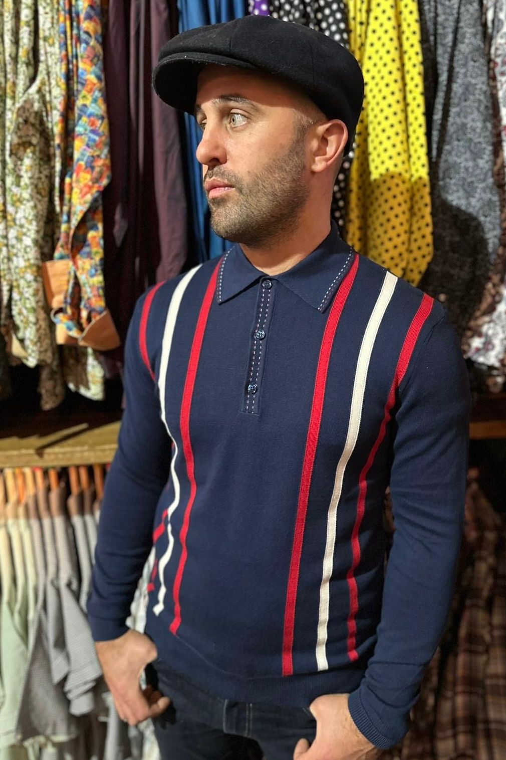 Ed Navy / Red/ Ecru Striped - Knitted Polo