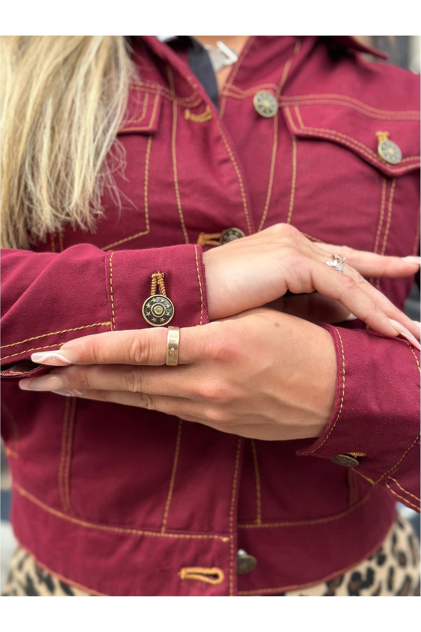 Women's Twill Maroon Peach Hart  - Trucker Jacket