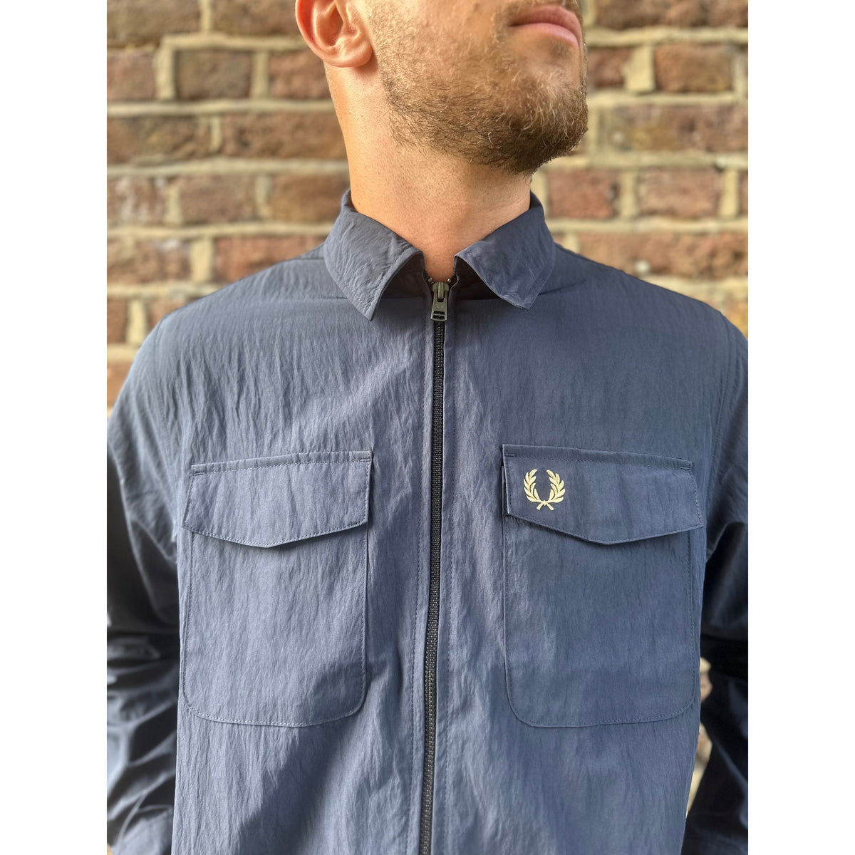 Fred Perry - M5684 Textured Zip Through Navy - Overshirt – The