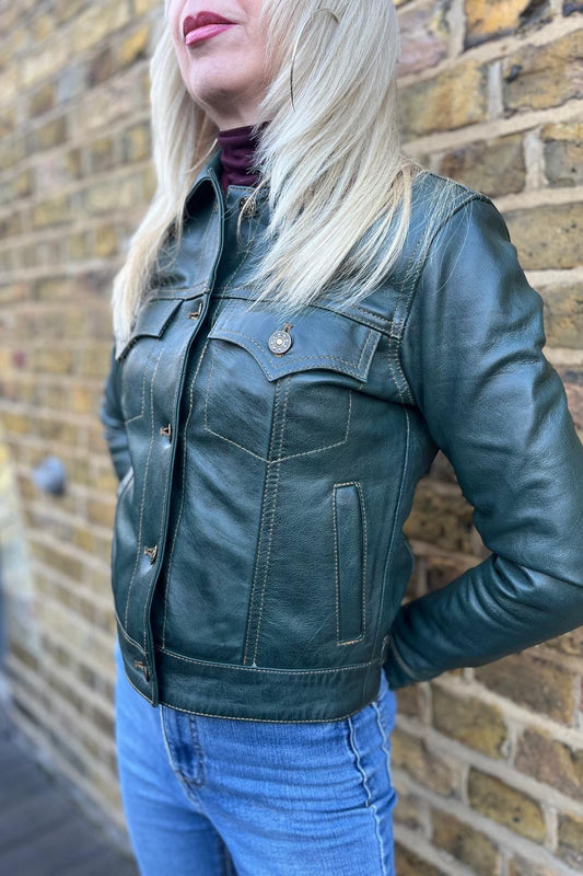 Women's Leather Ivy Green - Trucker Jacket