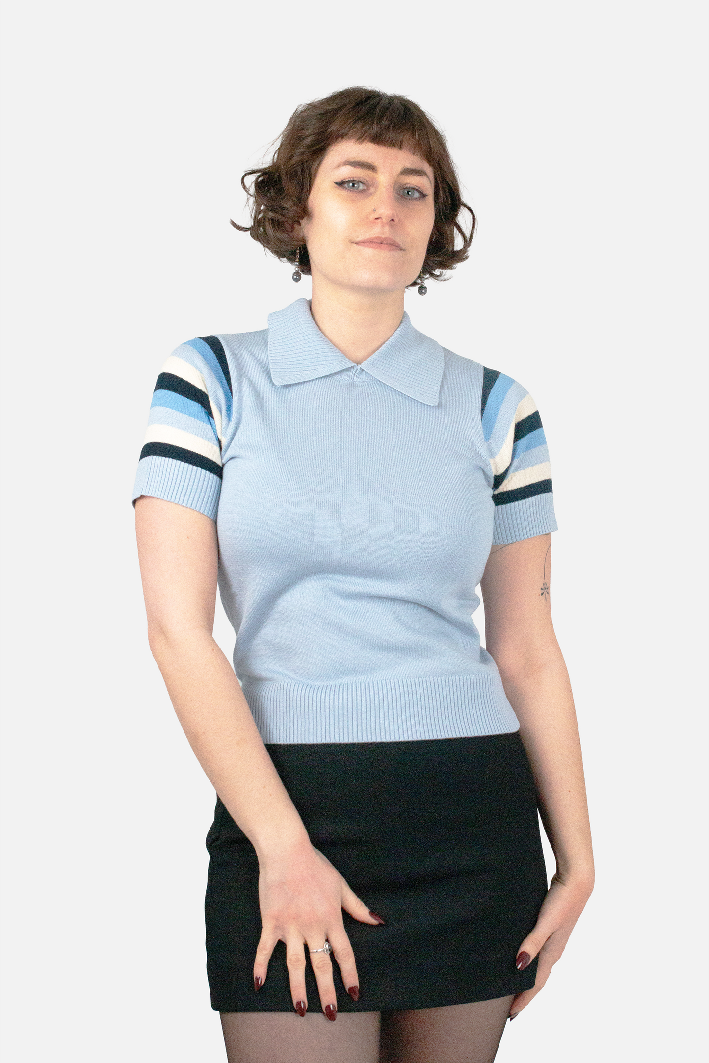 Babs Stripe Sleeve Sky - Polo Knit