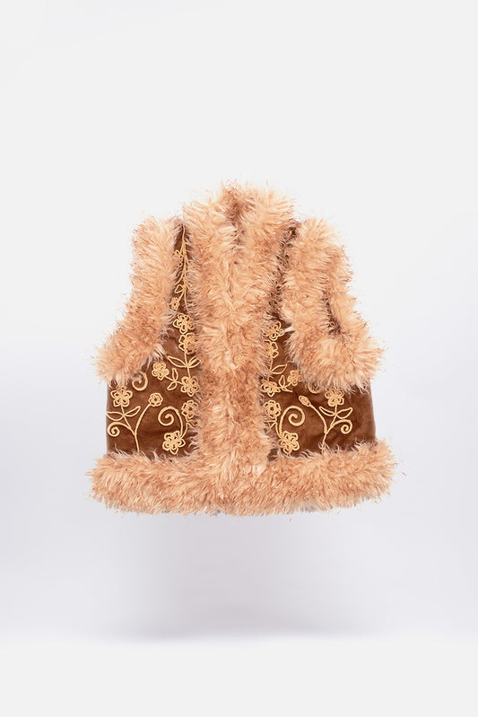 Whiskey Embroidered Fur Collar - Waistcoat