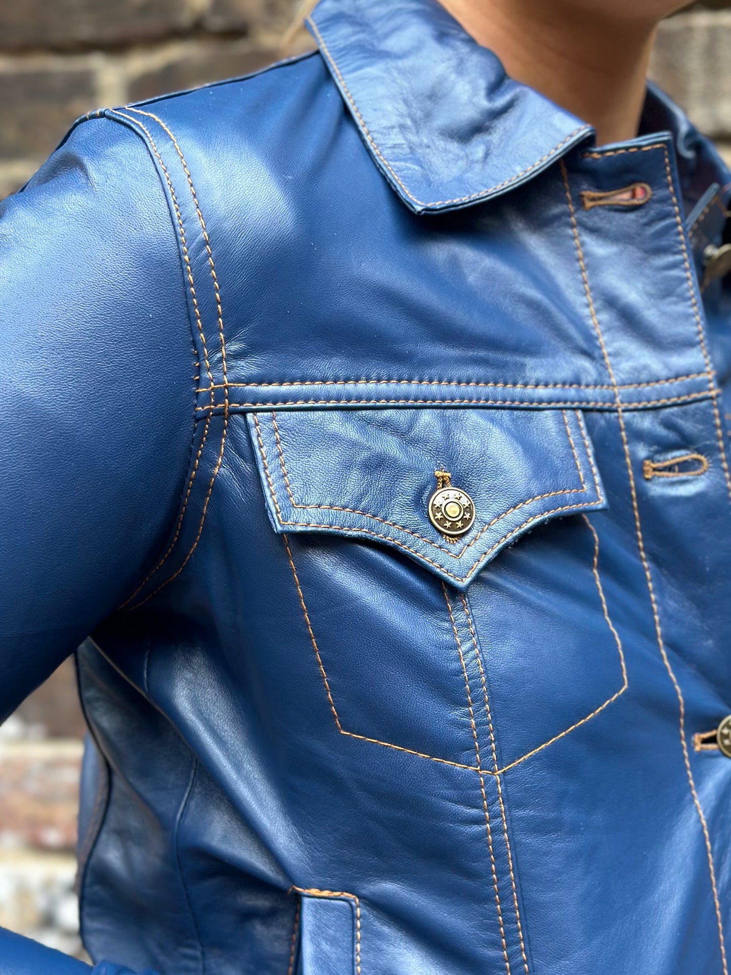 Women's Leather Blue - Trucker Jacket