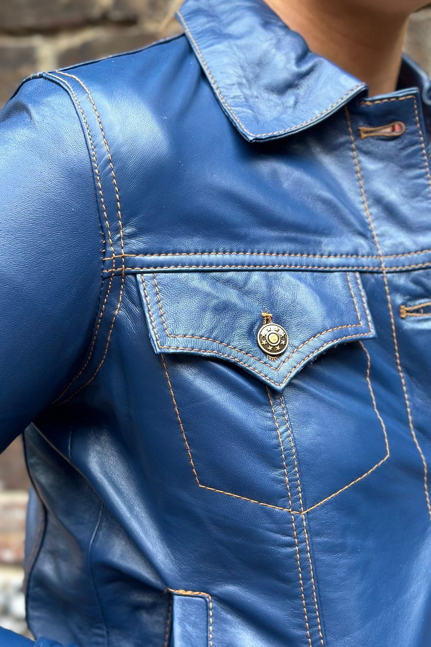 Women's Leather Blue - Trucker Jacket