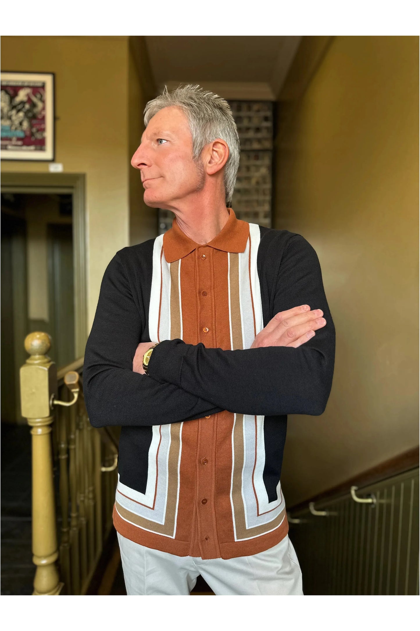 Curtis Graduated Stripe 'Dark Chocolate’ - Polo Knit
