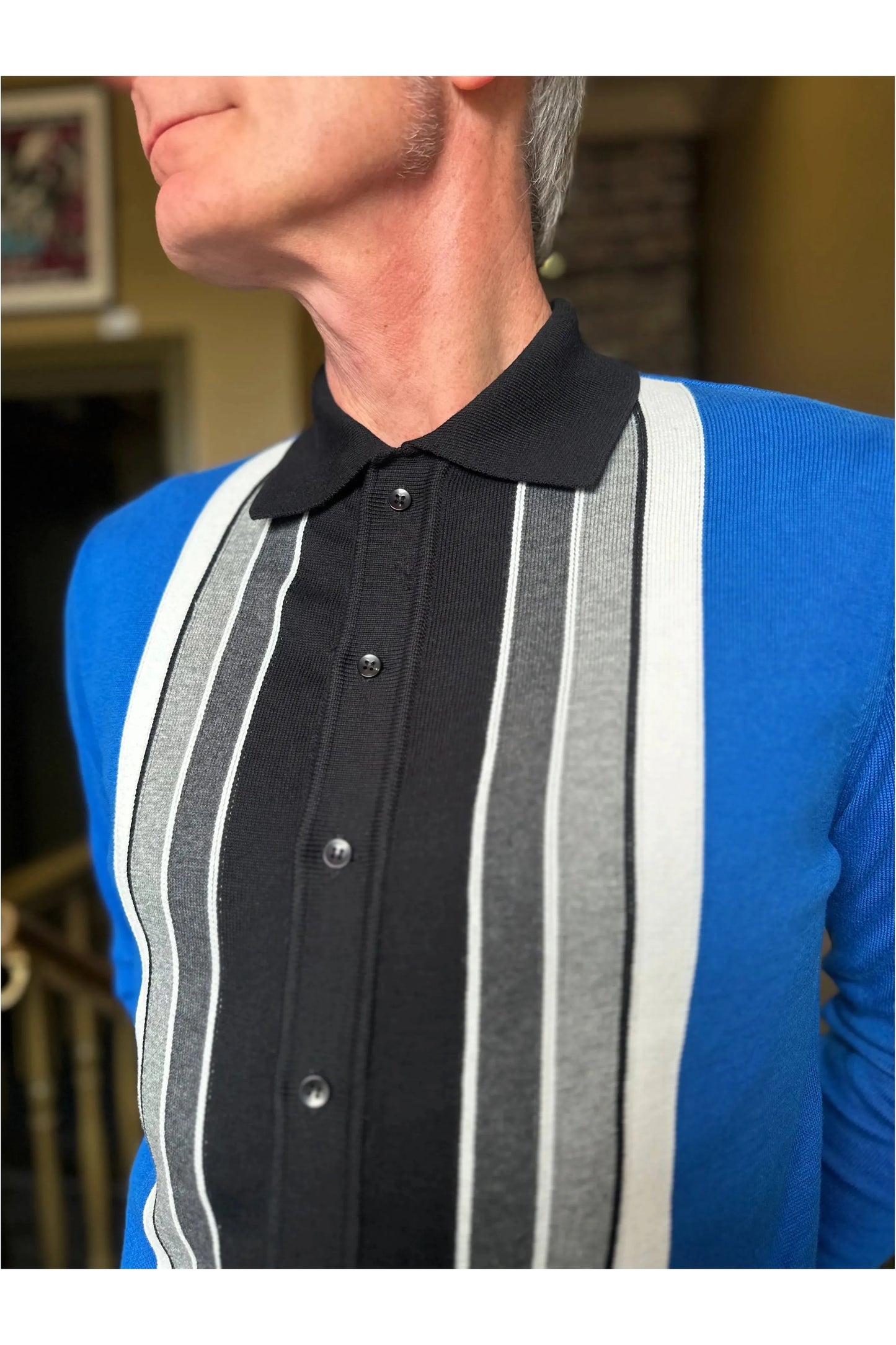 Curtis Graduated Stripe ‘Royal Blue’ - Polo Knit
