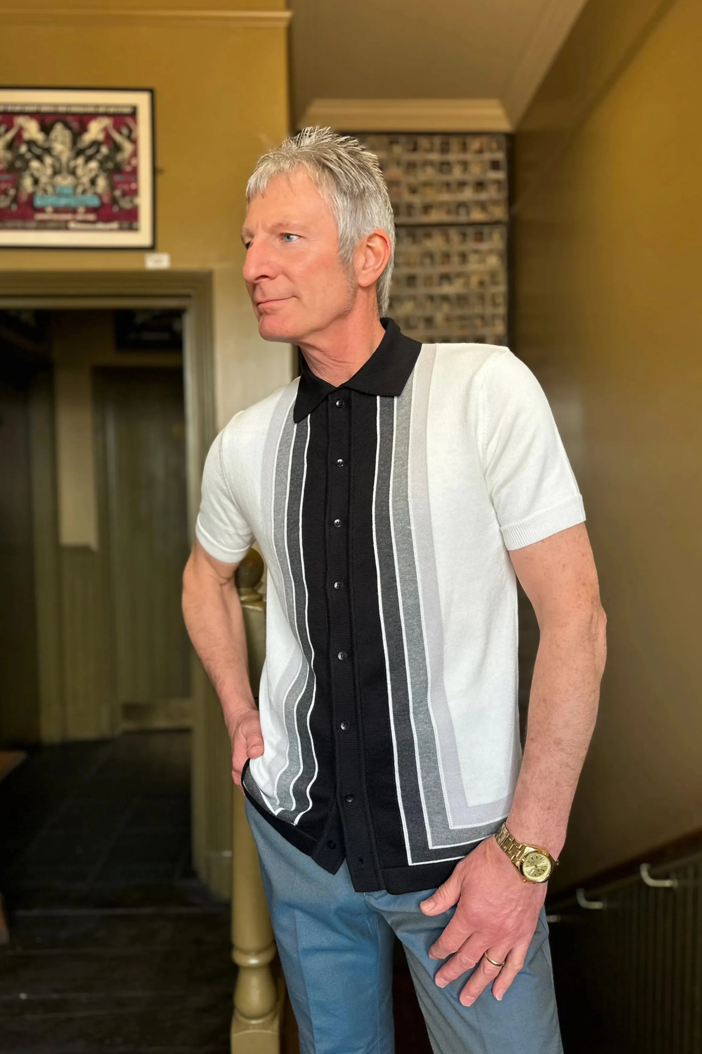 Curtis Graduated Stripe 'Ghost Town' - Polo Knit