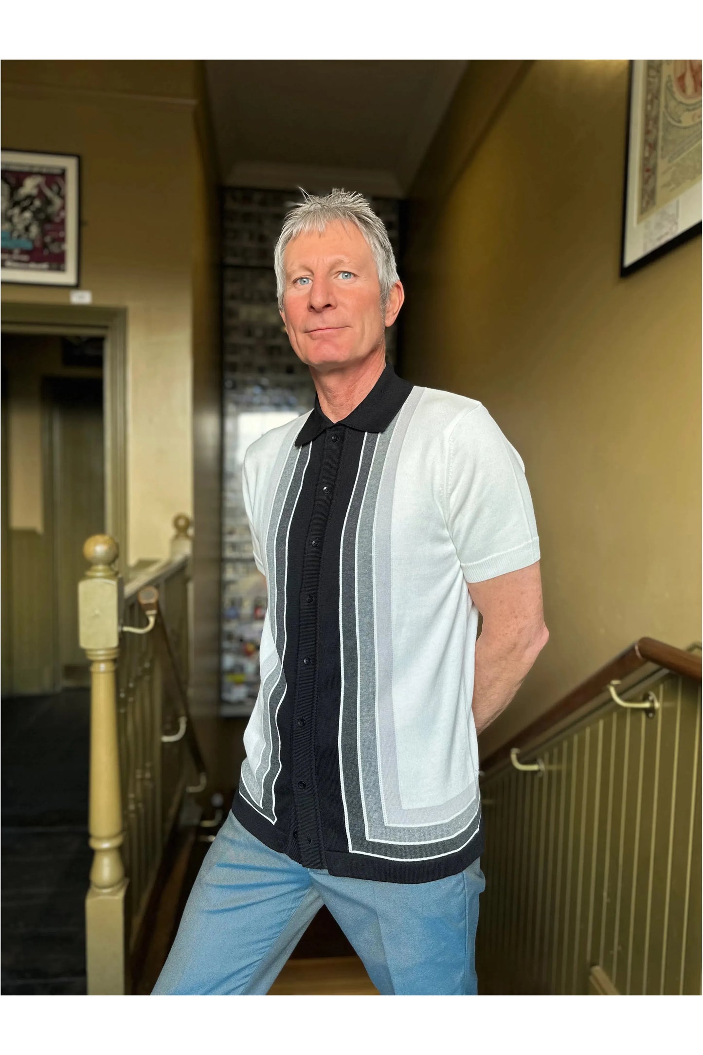 Curtis Graduated Stripe 'Ghost Town' - Polo Knit
