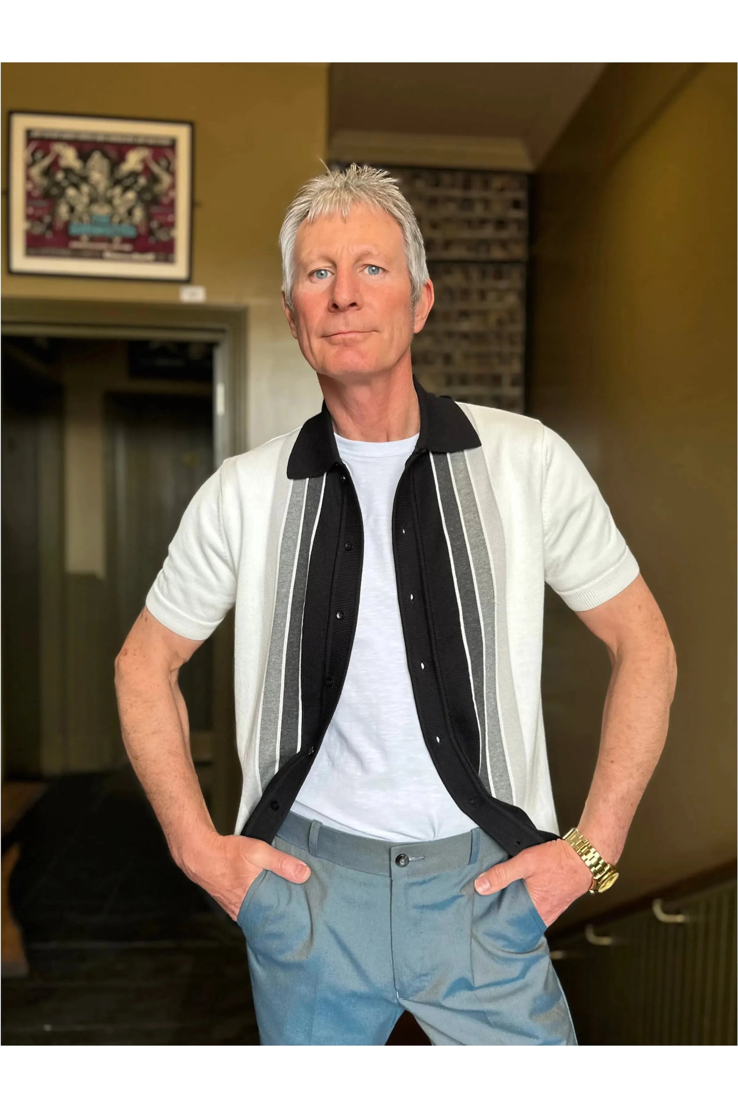 Curtis Graduated Stripe 'Ghost Town' - Polo Knit