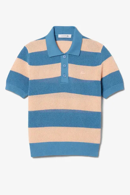 Weave Knit Cotton Peach / Orange Stripe - Polo