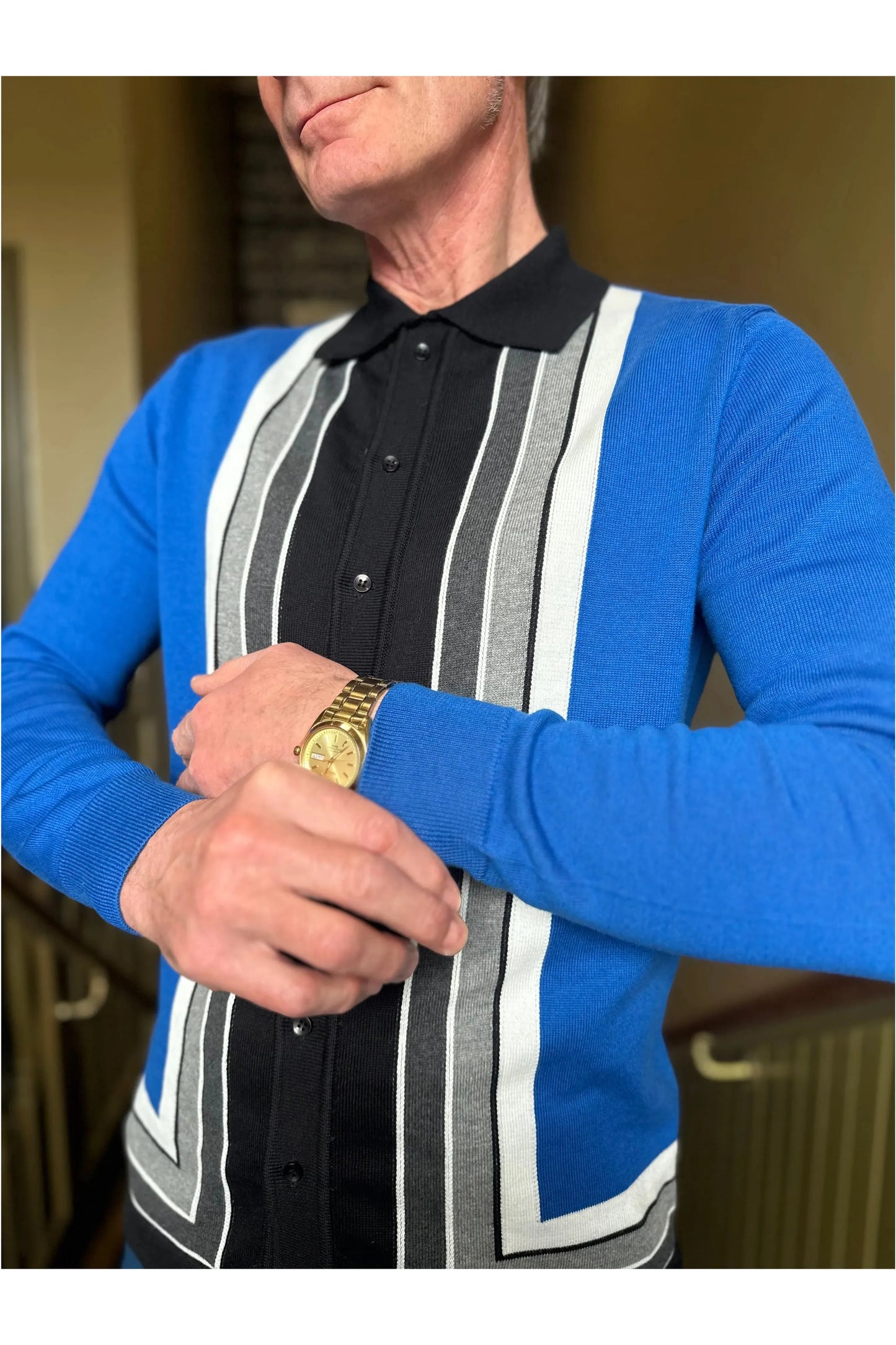 Curtis Graduated Stripe ‘Royal Blue’ - Polo Knit