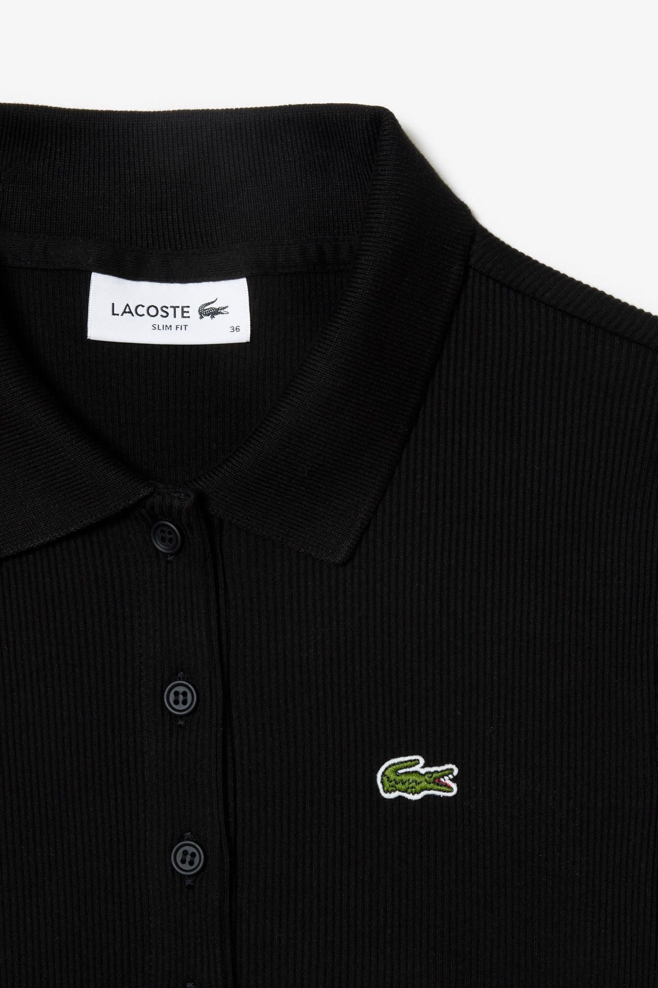 Slim Fit L.12.D Ribbed Cotton Crocodile Noir - Polo
