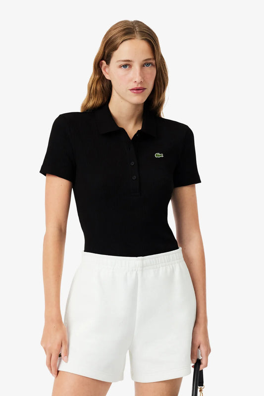 Slim Fit L.12.D Ribbed Cotton Crocodile Noir - Polo