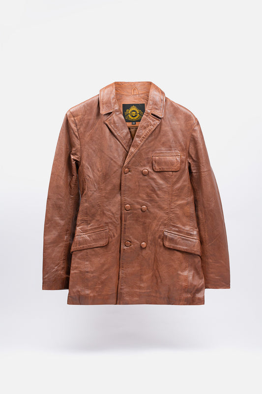 Men's Double Breasted Aged Tan - Leather Jacket