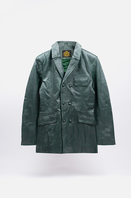 Men's Double Breasted Bottle Green - Leather Jacket