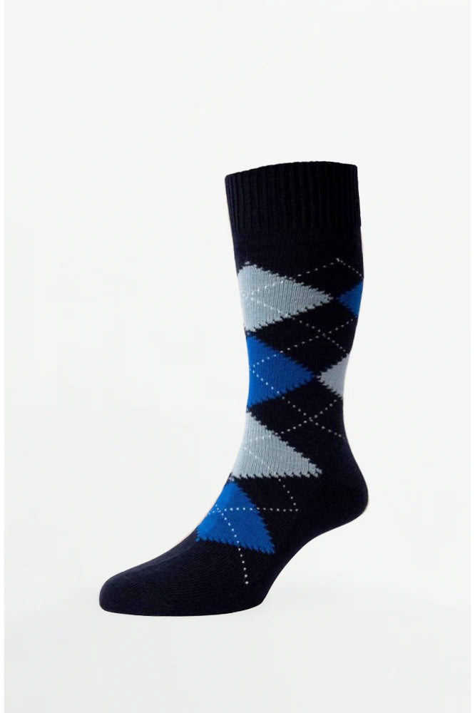 Racton Argyle Marino Wool Navy - Socks