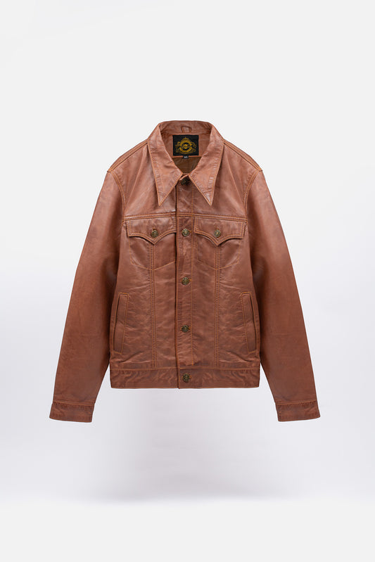 Men’s Leather Aged Tan - Trucker Jacket