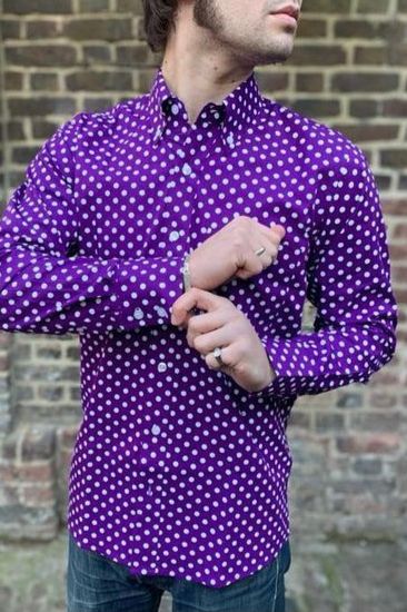 purple polka dot top
