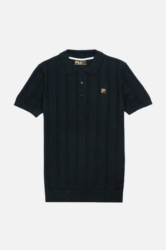 Kennedy Textured Stripe Black - Polo Knit
