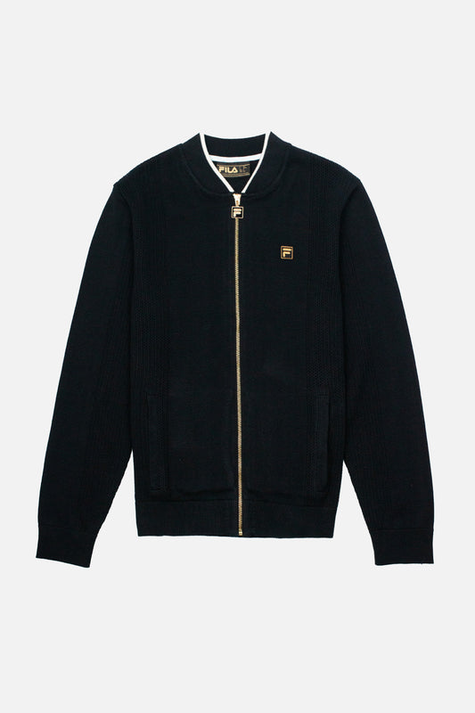 Ferguson Pointelle Panel Stripe Black  - Track Top