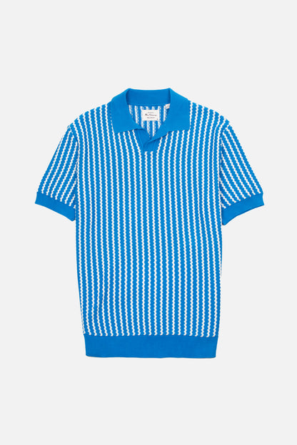 679 Kingfisher Blue Vertical Wave - Knit Polo