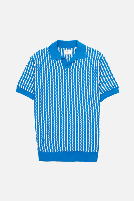 679 Kingfisher Blue Vertical Wave - Knit Polo