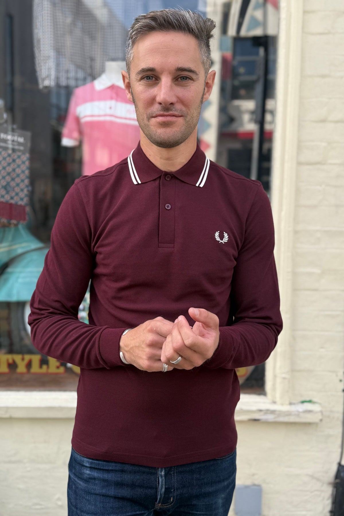 M3636 Oxblood / Ecru / Ecru - L/S Polo