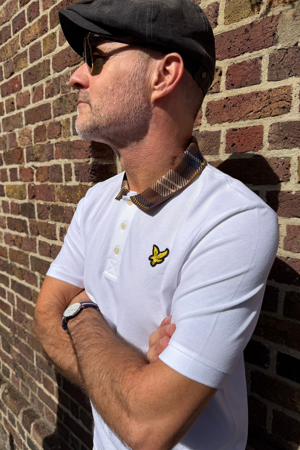Tartan Collar / White Pique - Polo Shirt
