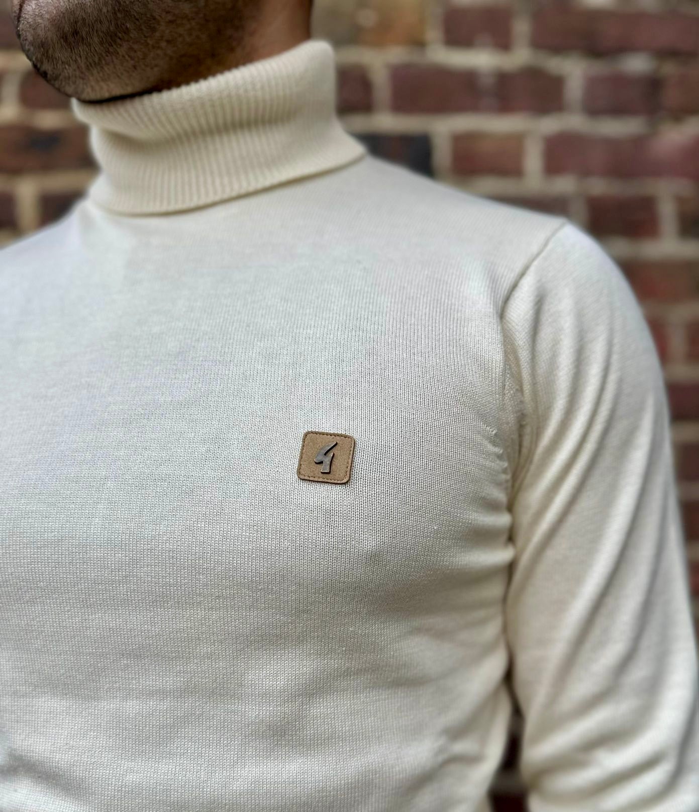 Ricardo Cream Plain Roll Neck L/S - Knitted Jumper