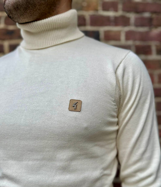 Ricardo Cream Plain Roll Neck L/S - Knitted Jumper