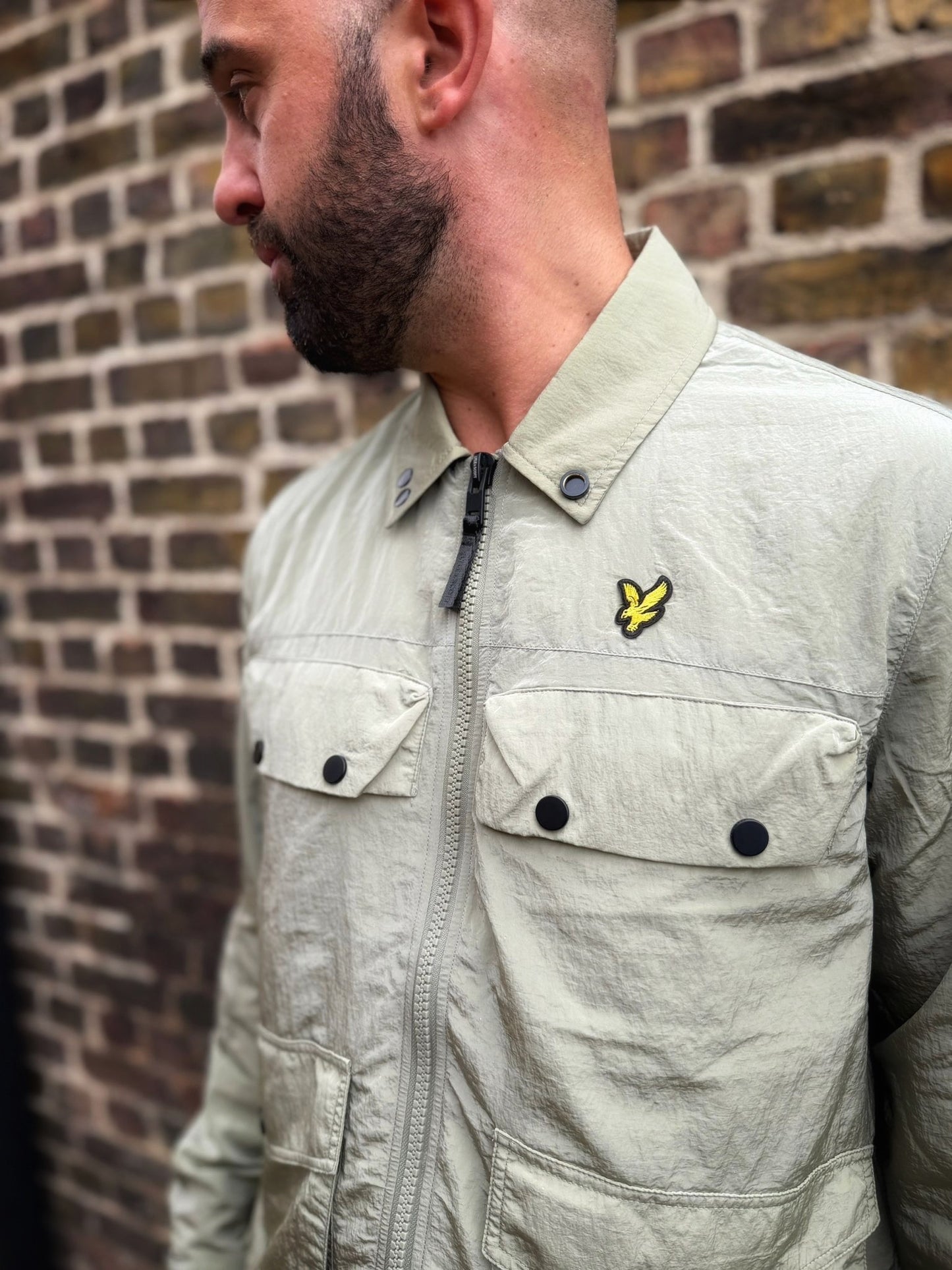 4 pockets zip hrough Overshirt - Smoke Olive
