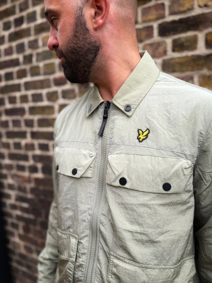 4 pockets zip hrough Overshirt - Smoke Olive