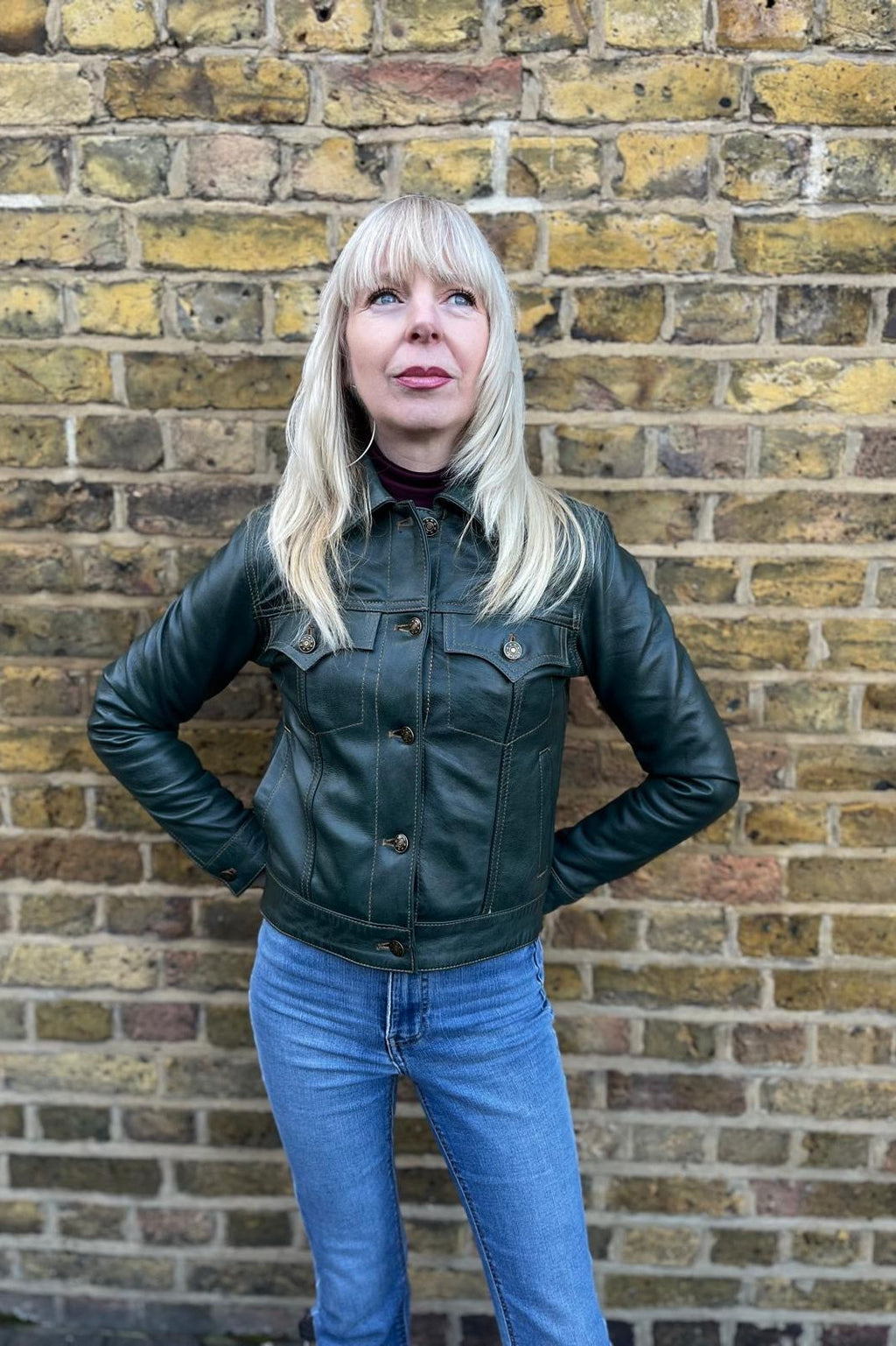 Women's Leather Ivy Green - Trucker Jacket