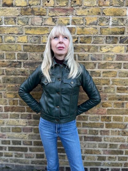 Women's Leather Ivy Green - Trucker Jacket