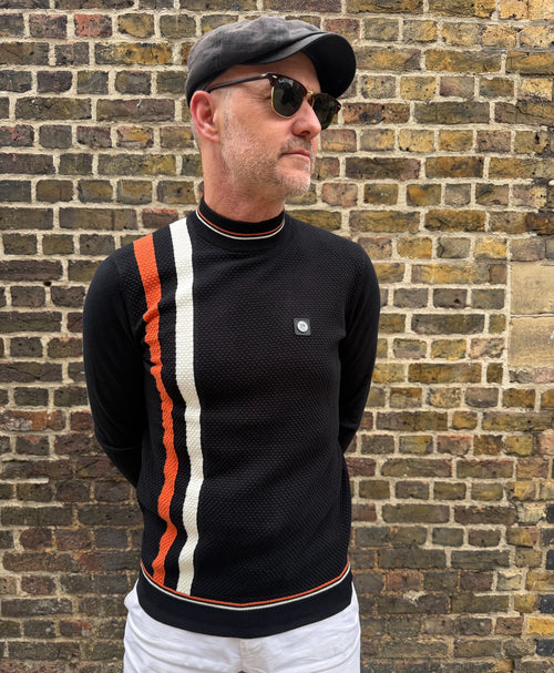Racing Stripe Black Knitted - Turtle Neck