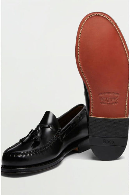 Larkin Leather Sole Moc Black - Tassel Loafer