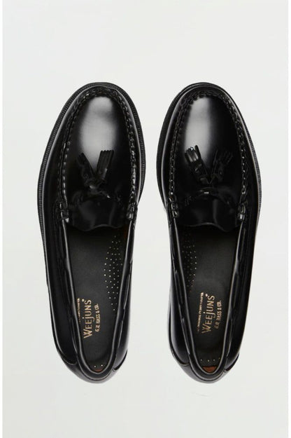 Larkin Leather Sole Moc Black - Tassel Loafer
